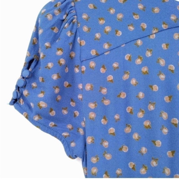 Free People Cornflower Blue Floral Jumpsuit Suit Jumper Romper Wide Leg size  10 - Picture 5 of 13